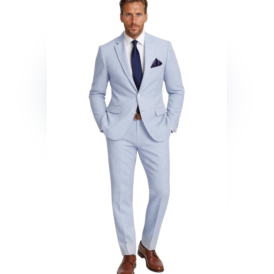 Emigre Men's Light Blue Striped Suit. Nwt